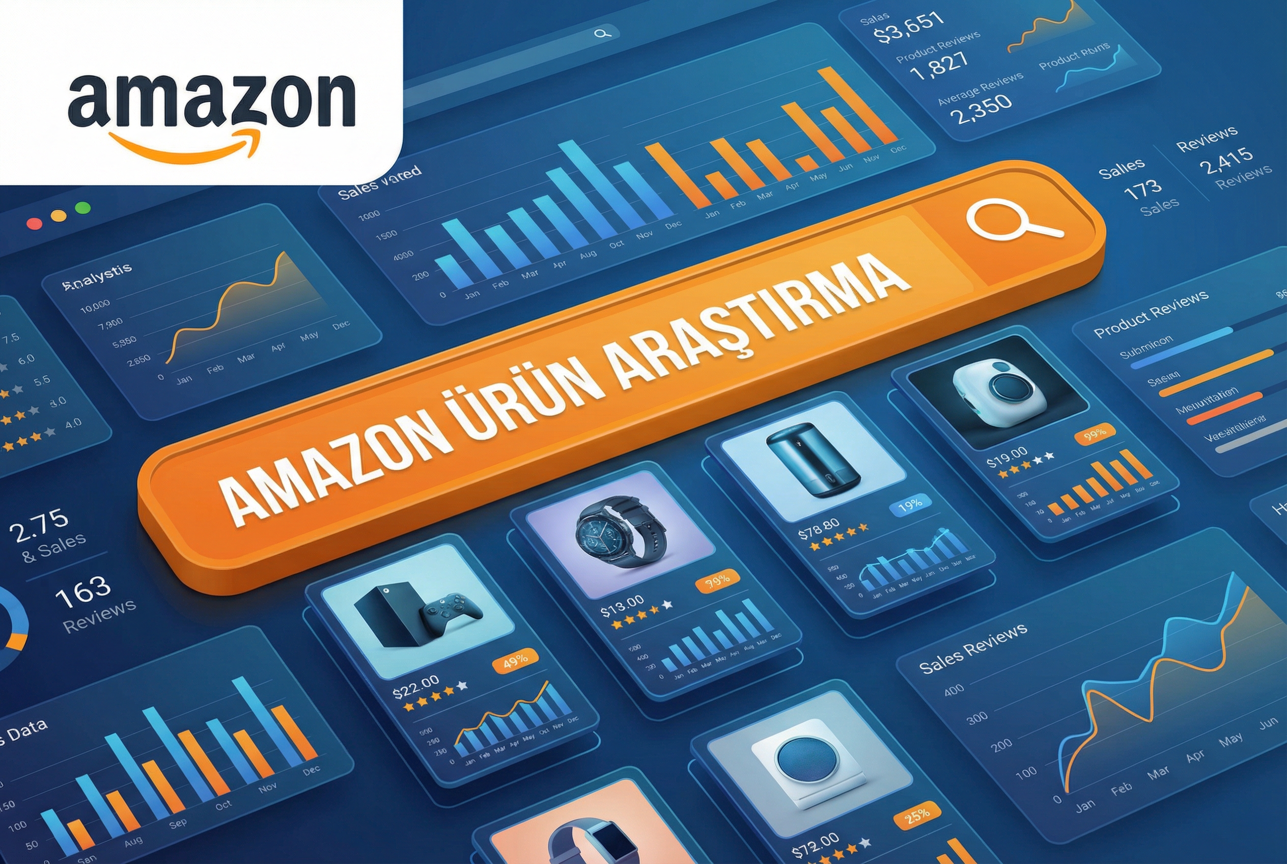 Amazon ürün araştırma programı – satış ve inceleme analizi dashboard görseli